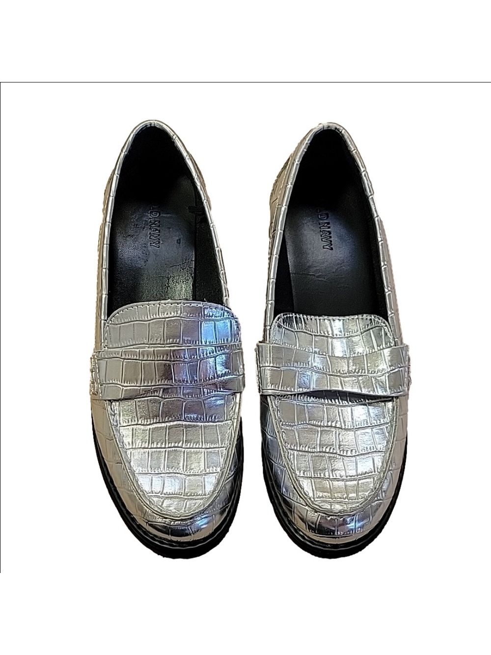 Silver Metallic Heeled Chunky Loafers Size 8 Euc
